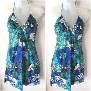 H&M Blue/Green Floral Halter Dress