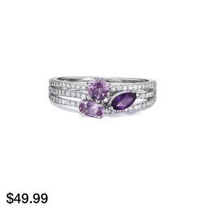 Sterling Silver Genuine Amethyst CZ Ring