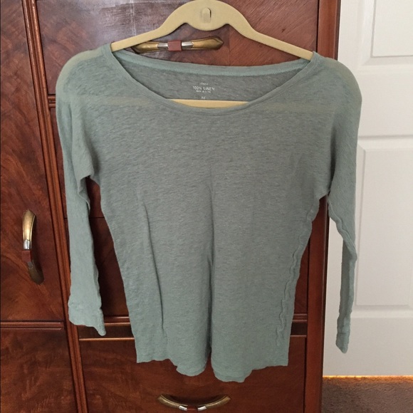 J. Crew blue-green linen tee.
