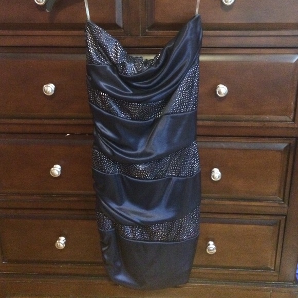 Strapless navy blue glittery mini dress!