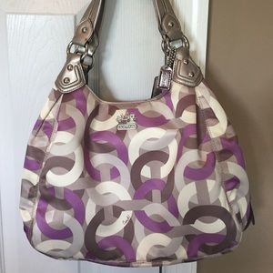 Coach purple and silver printed medium handbag