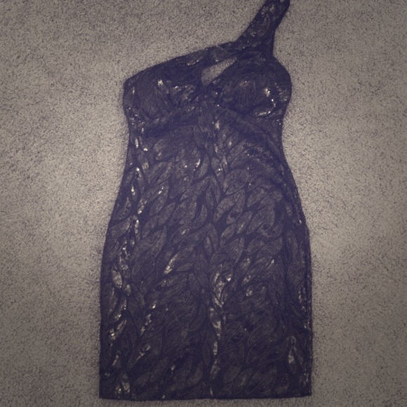 Black beaded leaf cocktail dress