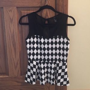 Checkered Peplum Top - Forever 21