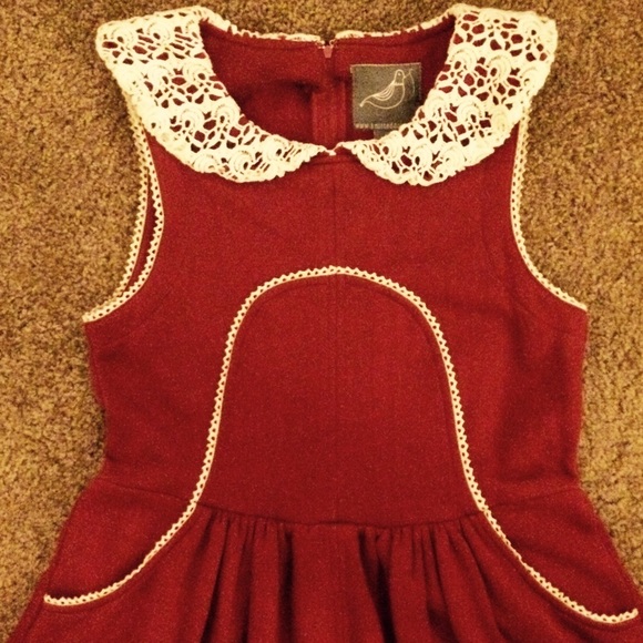 Red and white lace dress.