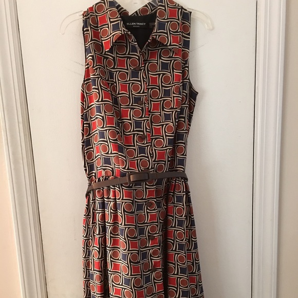 Ellen Tracy printed geo silk dress- brown- size 4 - Picture 1 of 3