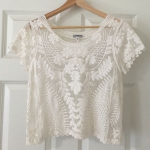 Express Short Sleeve Baroque Lace Tee
