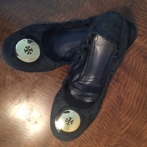 Tory Burch denim ballet flats.