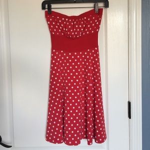Red, Polka Dot Strapless Dress