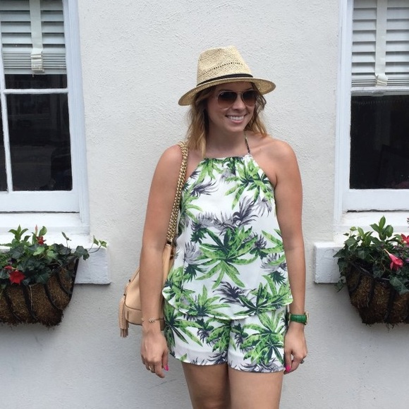 Love Culture halter palm print romper