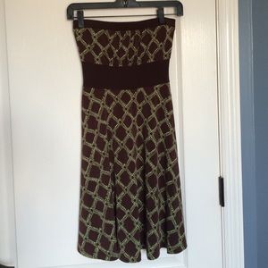 Brown and Green Strapless Dress