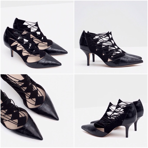 Zara High Heel Leather Point Toe Shoes With Straps - Picture 4 of 4