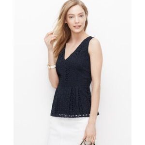 Ann Taylor Floral Eyelet Peplum Top