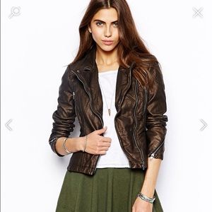 Free People Faux Leather Bronze Metallic Jacket