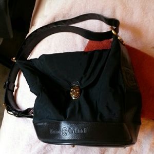 Marino Orlandi Black Nylon and Leather Sling Bag