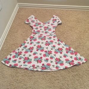 Pink and Blue Floral Skater Dress w/ cross back