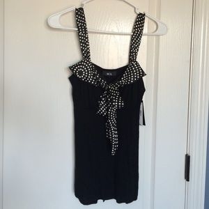 Black Blouse with Polka Dot Detailing