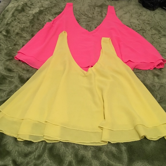 Forever 21 pink and yellow top neon color - Picture 2 of 3