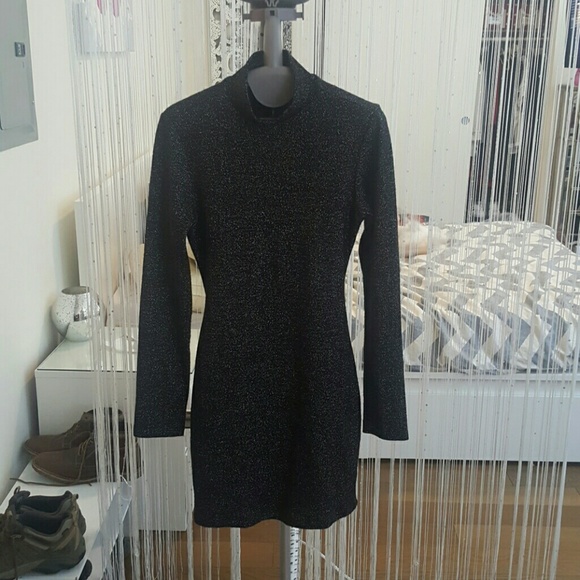 Zara Silver Sparkle Mock Neck Cutout Minidress