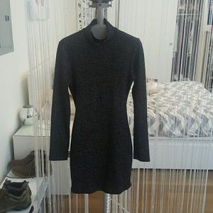 Zara Silver Sparkle Mock Neck Cutout Minidress