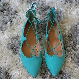 NY&C Turquoise Lace Up Flats