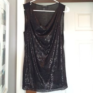 Black Sequin Cowl Neck Tank