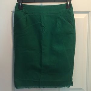 Jcrew green pencil skirt with front pockets