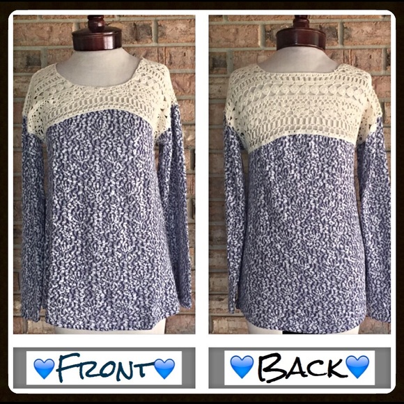 Beautiful Crochet Lace Panel Marled Sweater Top M - Picture 3 of 4