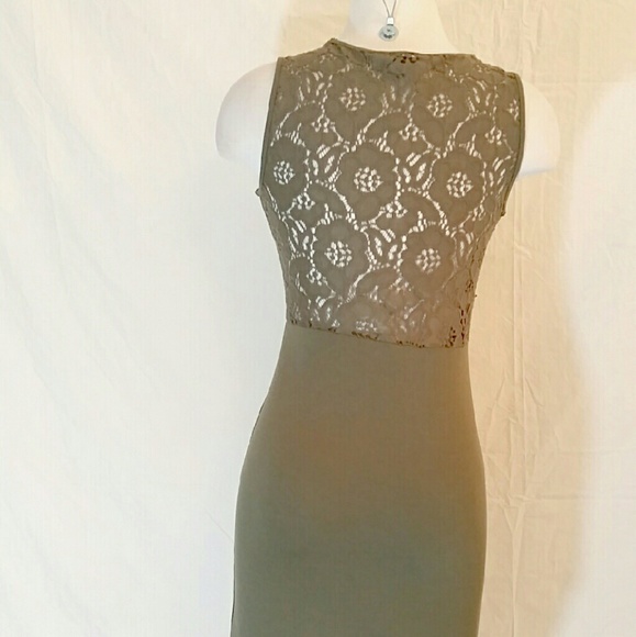 Olive Green & Lace Wiggle Dress - Picture 3 of 4