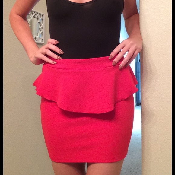 Red peplum mini skirt