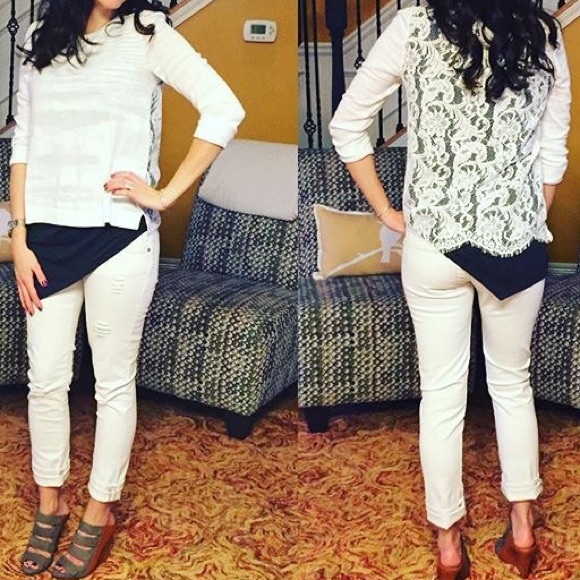 cabi Sophia white lace sweater - XS