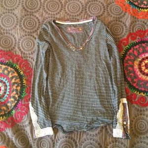 Anthropologie striped embroidered top