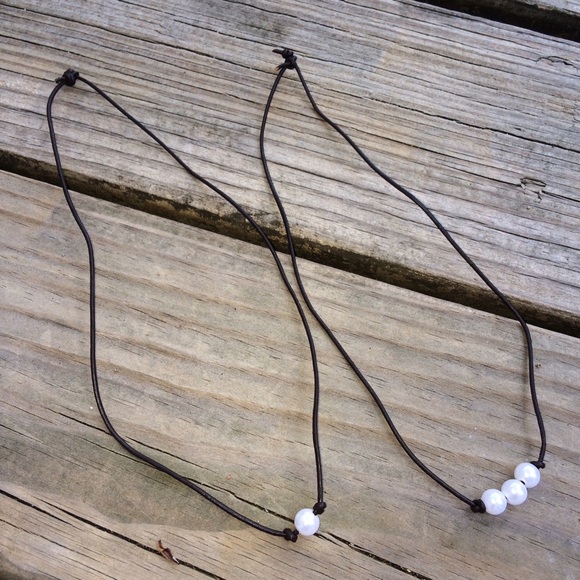 1 DAY SALE: Single + Triple Pearl Leather Necklace