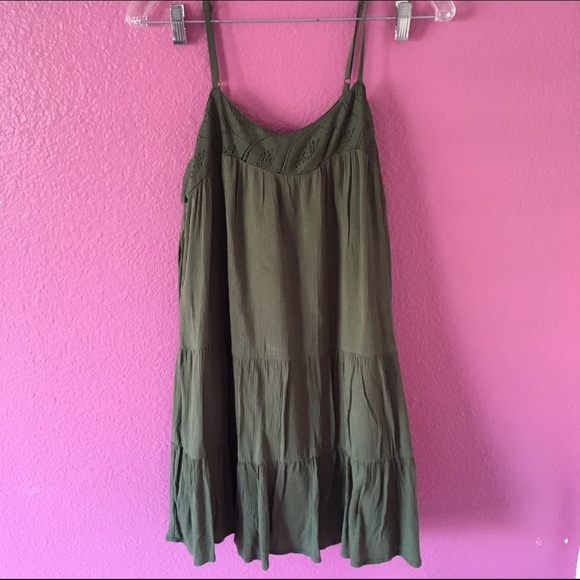 Olive Crepe Tiered Dress