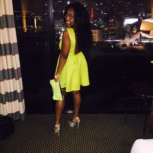 Beautiful Neon Green Back Out Mini Dress
