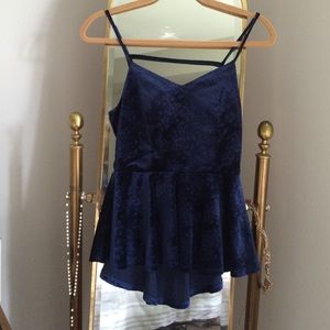 Textured Midnight Blue Peplum Top