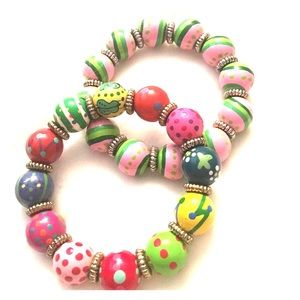 2 Angela Moore hand painted, beaded bracelets