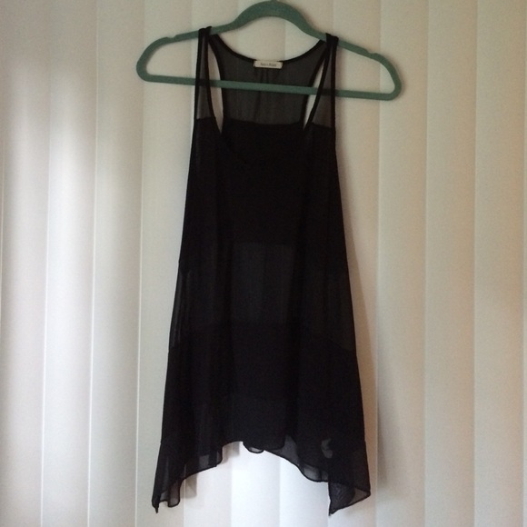 Black Semi-Sheer Asymmetrical Top