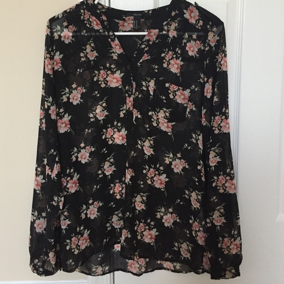 semi sheer floral blouse