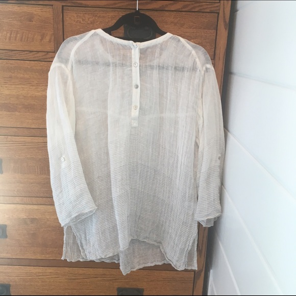 Striped sheer white linen blouse