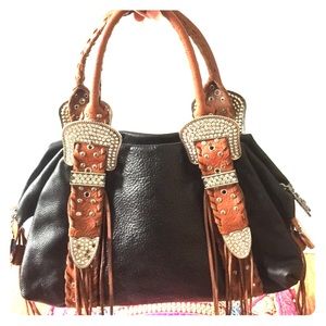 Charm and Luck Rhinestone Genuine Black Leather