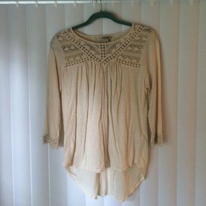 Boho Cream 3/4 Sleeve Blouse + Crochet Detail