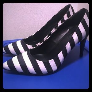 Black and White Striped Heels