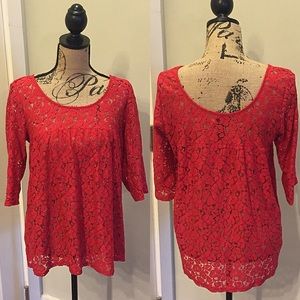 Red Lace Sheer Top