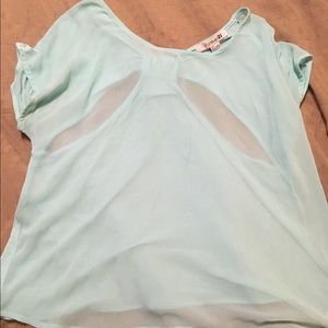 Mint blue chiffon shirt with back cutouts!