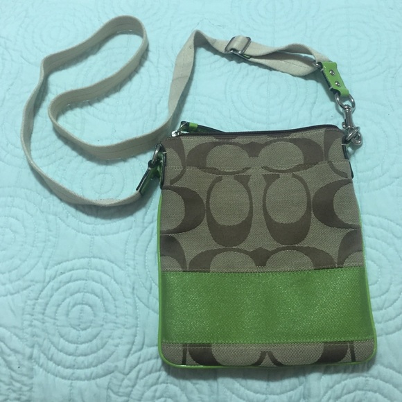 Tan and Green Coach Crossbody