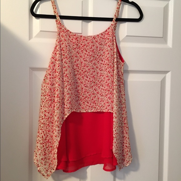Red, floral tank top.  Worn twice! - Picture 2 of 4