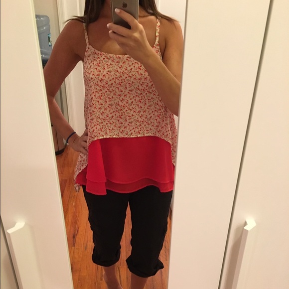 Red, floral tank top.  Worn twice! - Picture 3 of 4