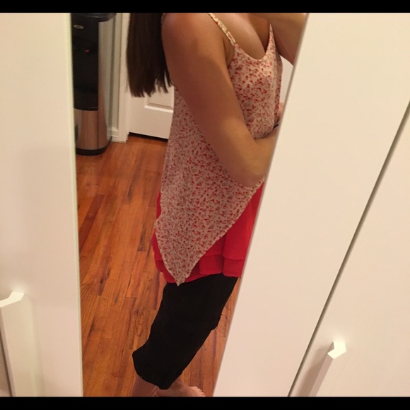 Red, floral tank top.  Worn twice! - Picture 4 of 4
