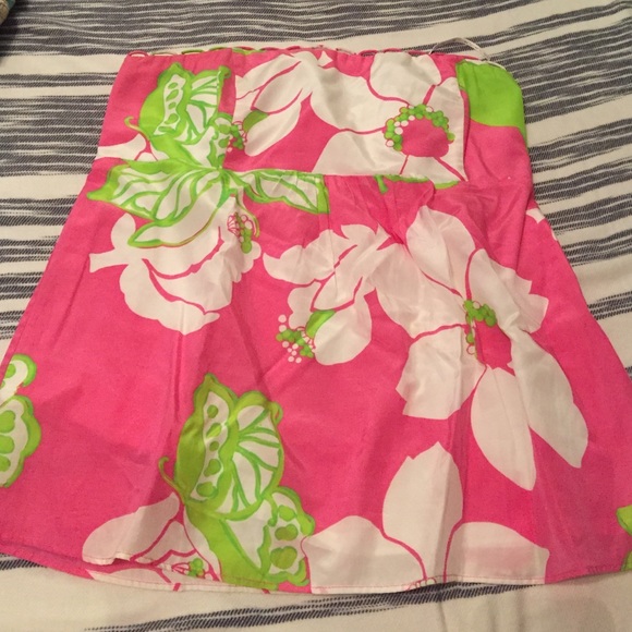 Pink and green floral print strapless top