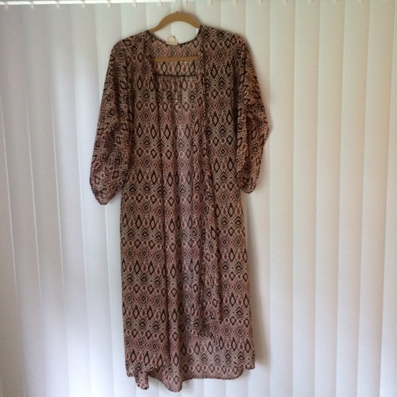 Flowy Boho Trippy-Print Open Maxi Cardigan